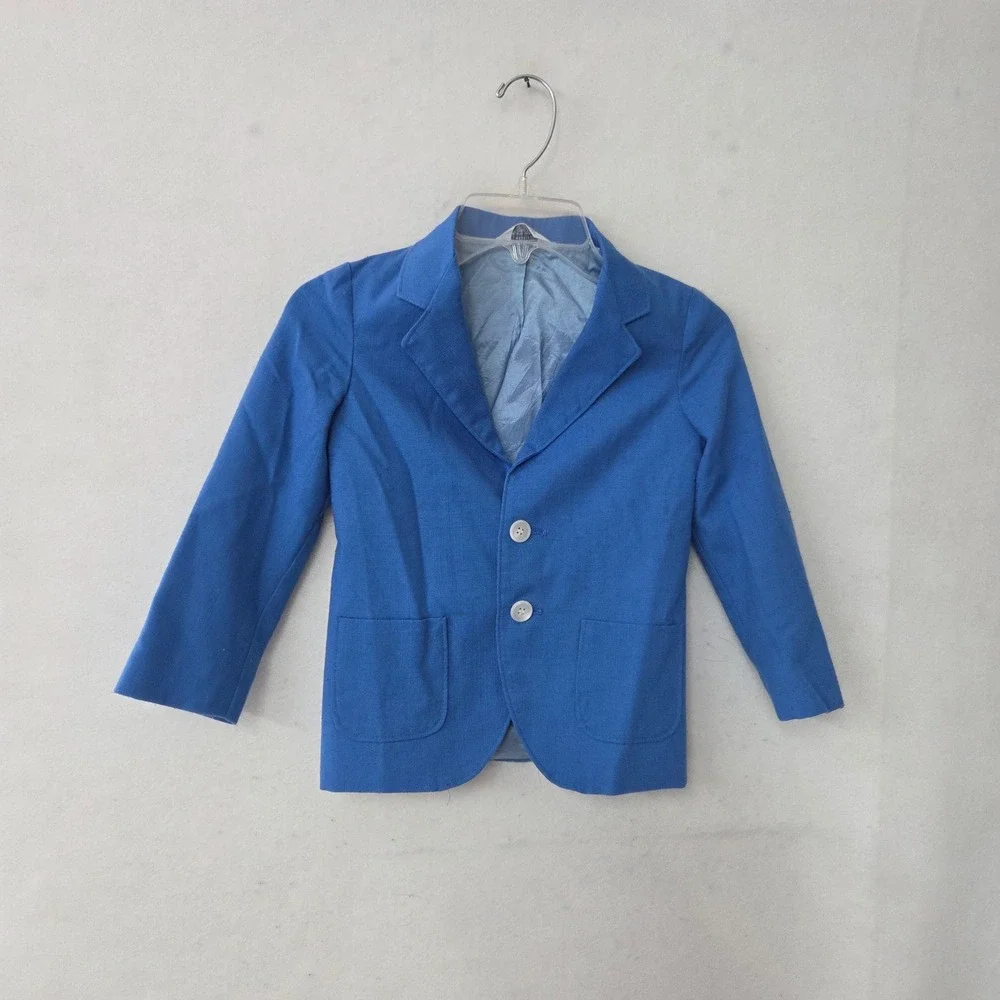 Michael James Blazer Kids 5S Blue Vintage Two Button Made‎ in USA Patch Pockets